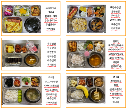 실제 배식 사진과 메뉴 구성